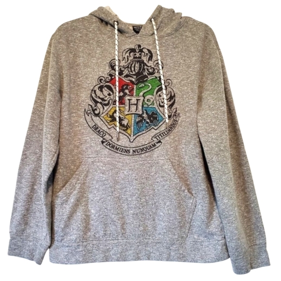 Harry Potter Hogwarts Crest Pullover Hoodie Heather Gray - Picture 1 of 5